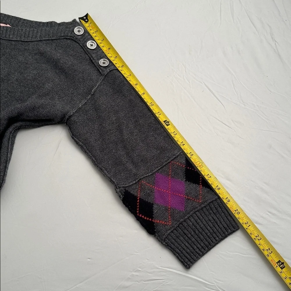 Juicy Couture gray with purple black red argyle sleeve detail sweater mini dress